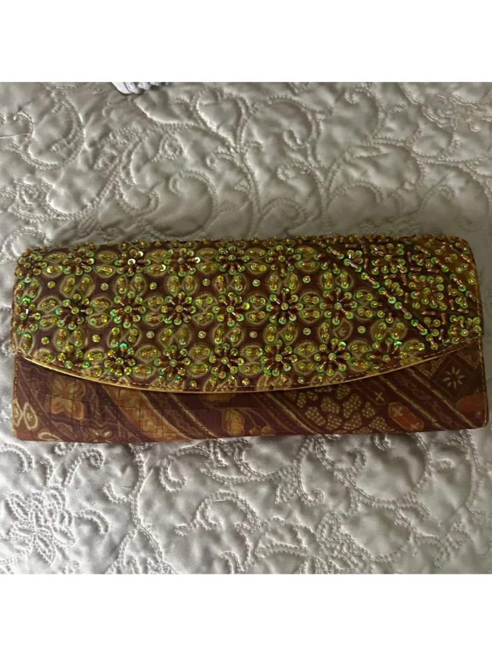 Vintage Green Beaded Floral Embellished Clutch
